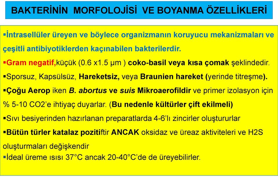 abortus ve suis Mikroaerofildir ve primer izolasyon için % 5-10 CO2 e ihtiyaç duyarlar.