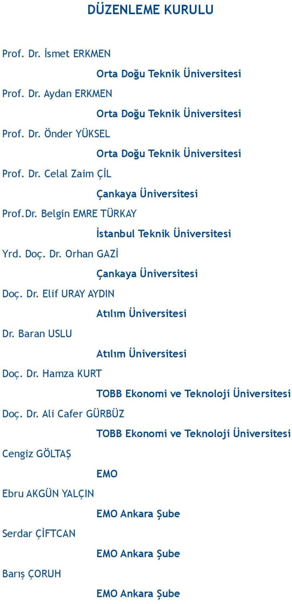 Üniversitesi Doç Dr lif U DN tılım Üniversitesi Dr aran USU tılım Üniversitesi Doç Dr Hamza KUT TO konomi ve Teknoloji Üniversitesi