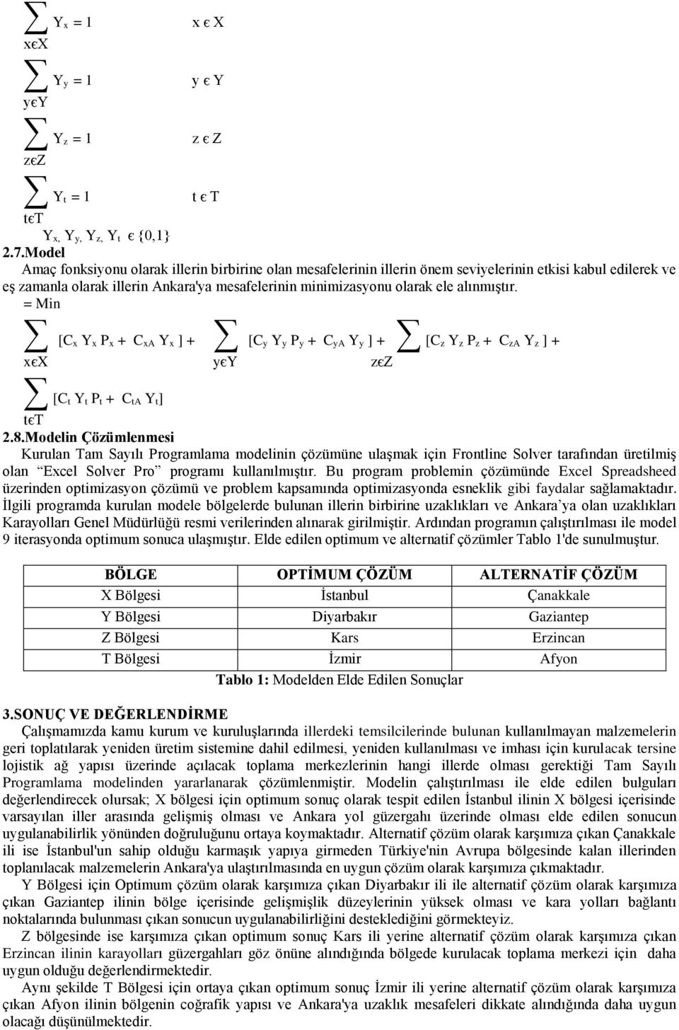 alınmıştır. = Min [C x Y x P x + C xa Y x ] + [C y Y y P y + C ya Y y ] + [C z Y z P z + C za Y z ] + xєx yєy zєz [C t Y t P t + C ta Y t] tєt 2.8.