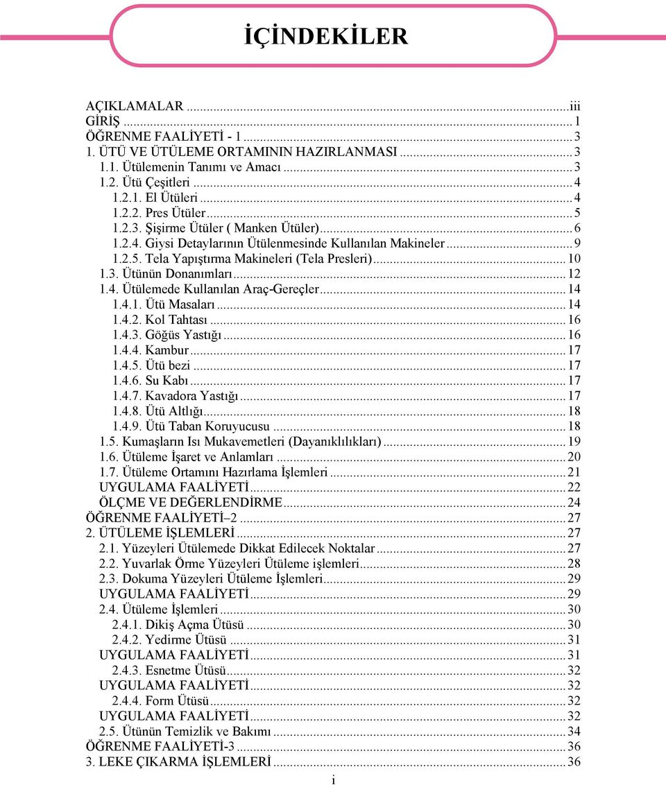 ..14 1.4.1. Ütü Masaları...14 1.4.2. Kol Tahtası...16 1.4.3. Göğüs Yastığı...16 1.4.4. Kambur...17 1.4.5. Ütü bezi...17 1.4.6. Su Kabı...17 1.4.7. Kavadora Yastığı...17 1.4.8. Ütü Altlığı...18 1.4.9.