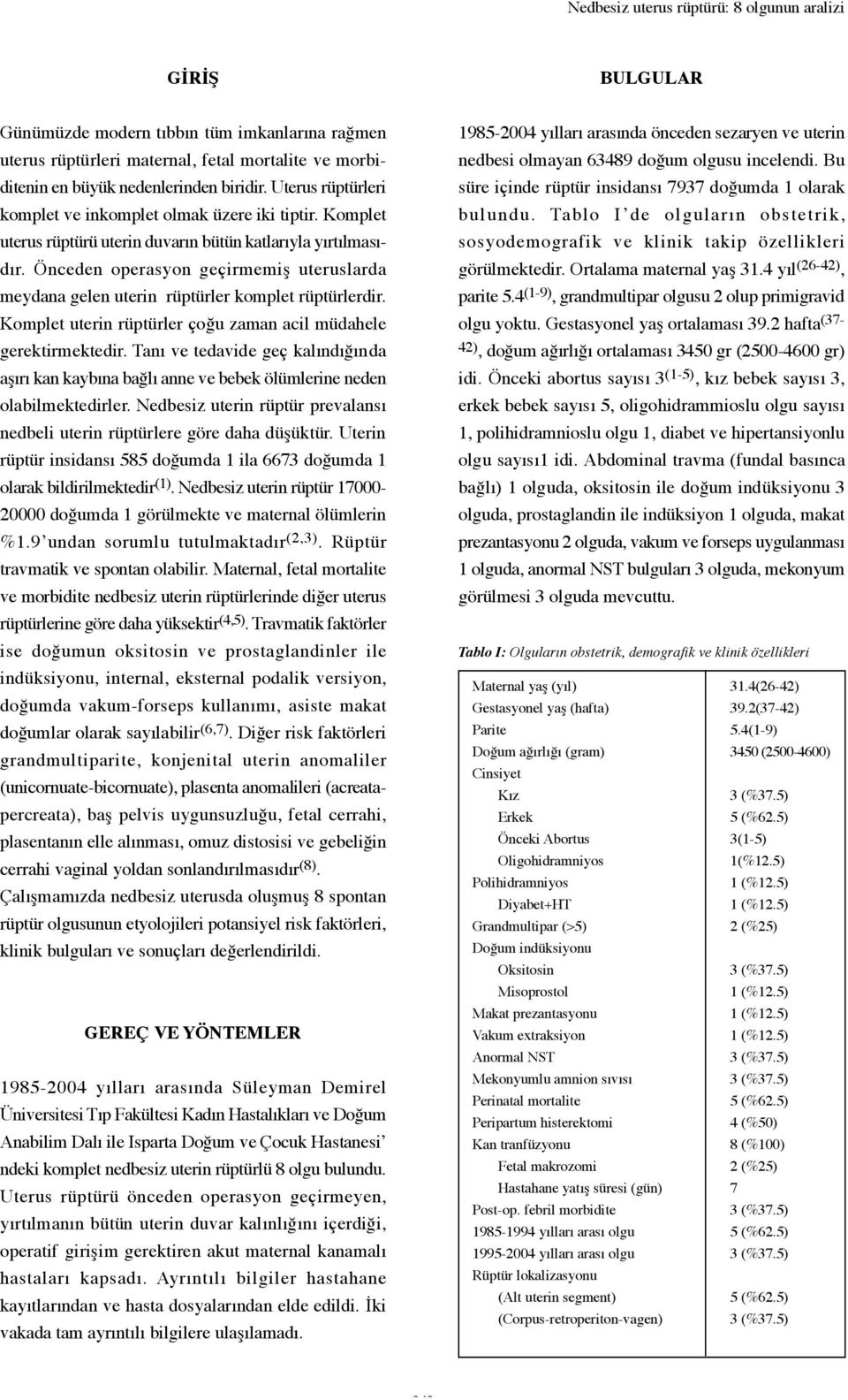 Önceden operasyon geçirmemiş uteruslarda meydana gelen uterin rüptürler komplet rüptürlerdir. Komplet uterin rüptürler çoğu zaman acil müdahele gerektirmektedir.