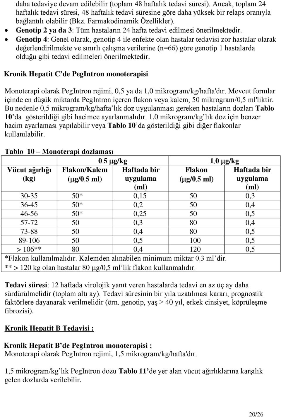 Genotip 4: Genel olarak, genotip 4 ile enfekte olan hastalar tedavisi zor hastalar olarak değerlendirilmekte ve sınırlı çalıģma verilerine (n=66) göre genotip 1 hastalarda olduğu gibi tedavi