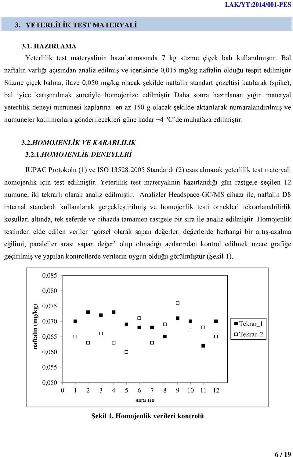 (spike), bal iyice karıģtırılmak suretiyle homojenize edilmiģtir Daha sonra hazırlanan yığın materyal yeterlilik deneyi numunesi kaplarına en az 150 g olacak Ģekilde aktarılarak numaralandırılmıģ ve