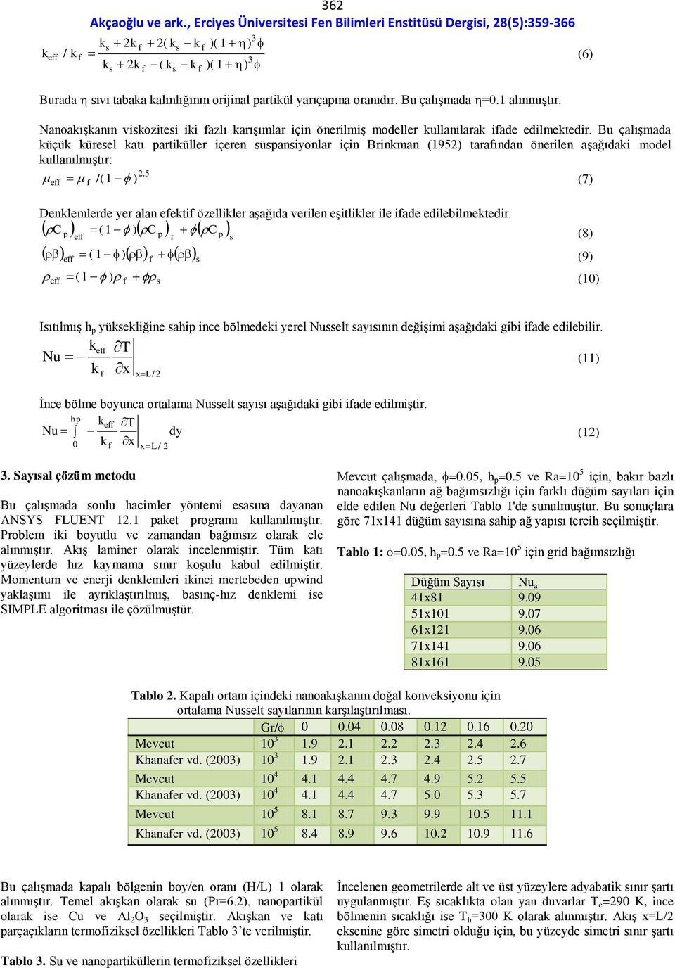 Bu çalışmada küçük küreel katı partiküller içeren üpaniyonlar için Brinkman (195) taraından önerilen aşağıdaki model kullanılmıştır:.