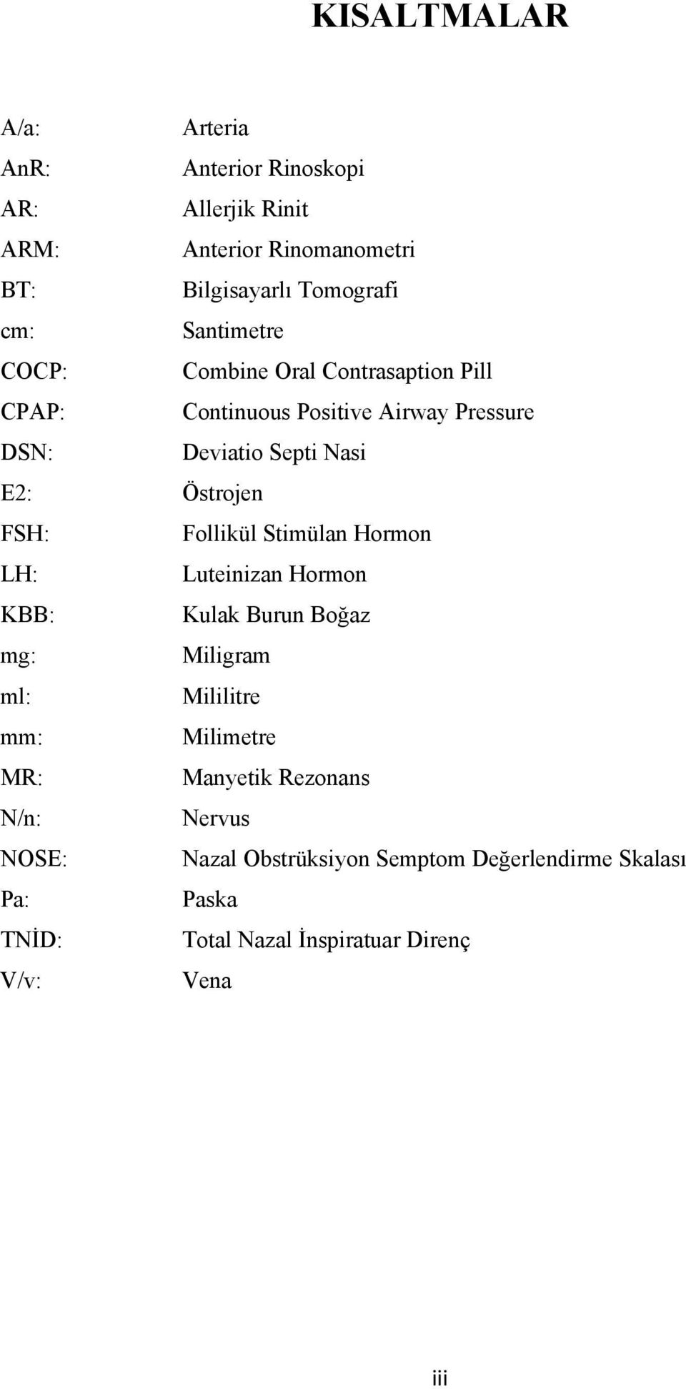 FSH: Follikül Stimülan Hormon LH: Luteinizan Hormon KBB: Kulak Burun Boğaz mg: Miligram ml: Mililitre mm: Milimetre MR: Manyetik