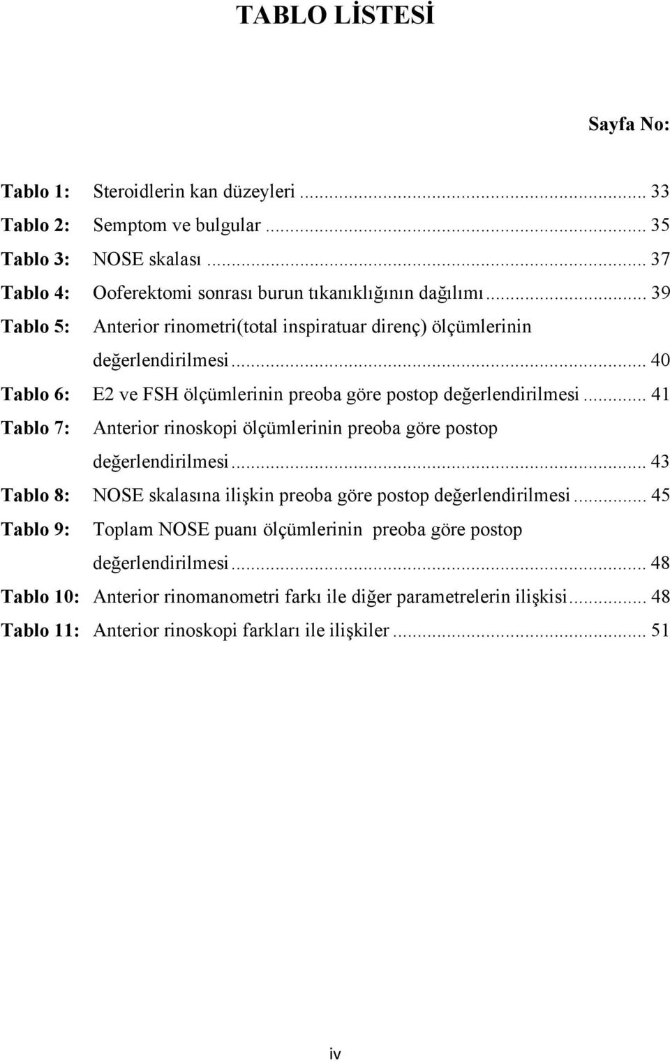 .. 41 Tablo 7: Anterior rinoskopi ölçümlerinin preoba göre postop değerlendirilmesi... 43 Tablo 8: NOSE skalasına ilişkin preoba göre postop değerlendirilmesi.