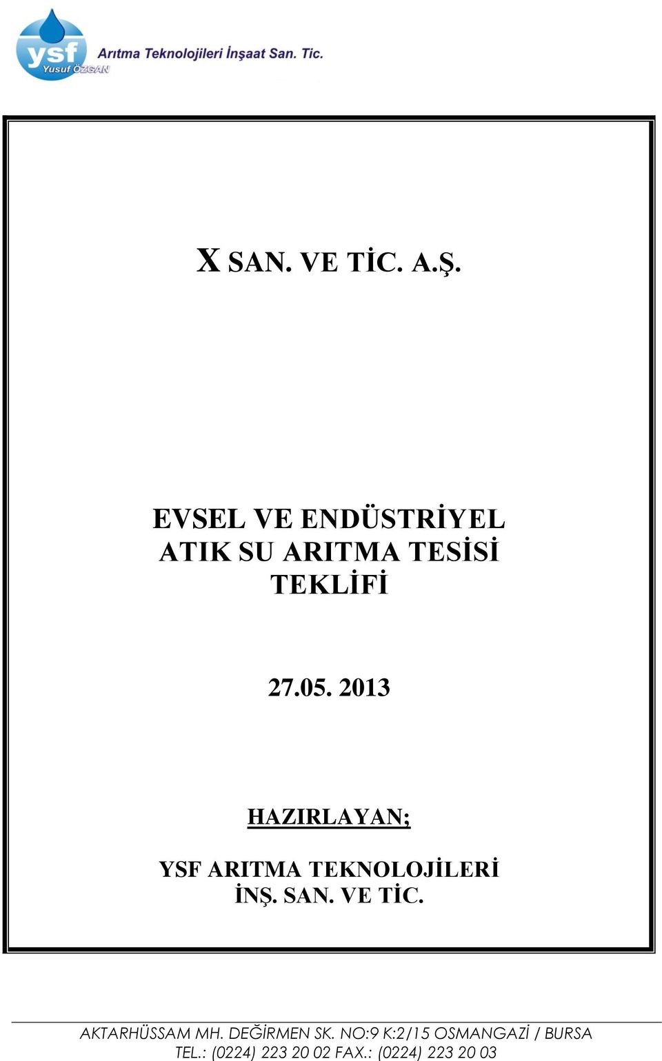 ARITMA TESİSİ TEKLİFİ 27.05.