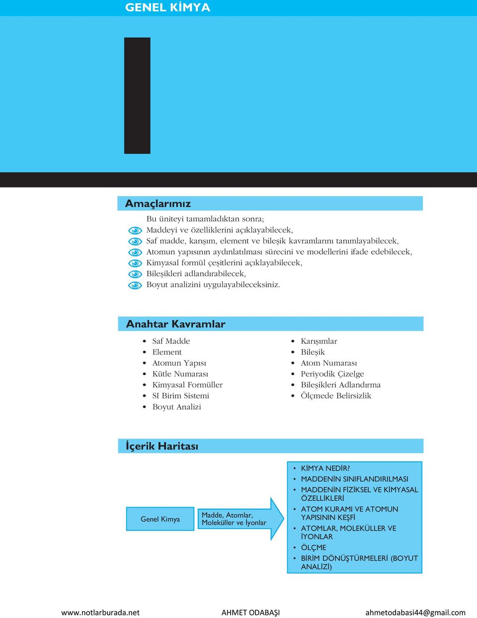 Anahtar Kavramlar Saf Madde Element Atomun Yap s Kütle Numaras Kimyasal Formüller SI Birim Sistemi Boyut Analizi Kar fl mlar Bileflik Atom Numaras Periyodik Çizelge Bileflikleri Adland rma Ölçmede