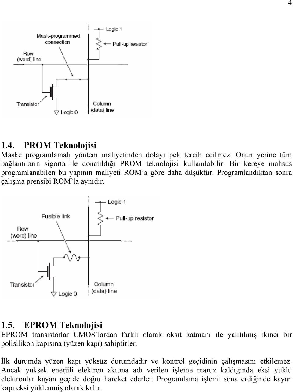 EPROM Teknolojisi EPROM transistorlar CMOS lardan farklı olarak oksit katmanı ile yalıtılmış ikinci bir polisilikon kapısına (yüzen kapı) sahiptirler.