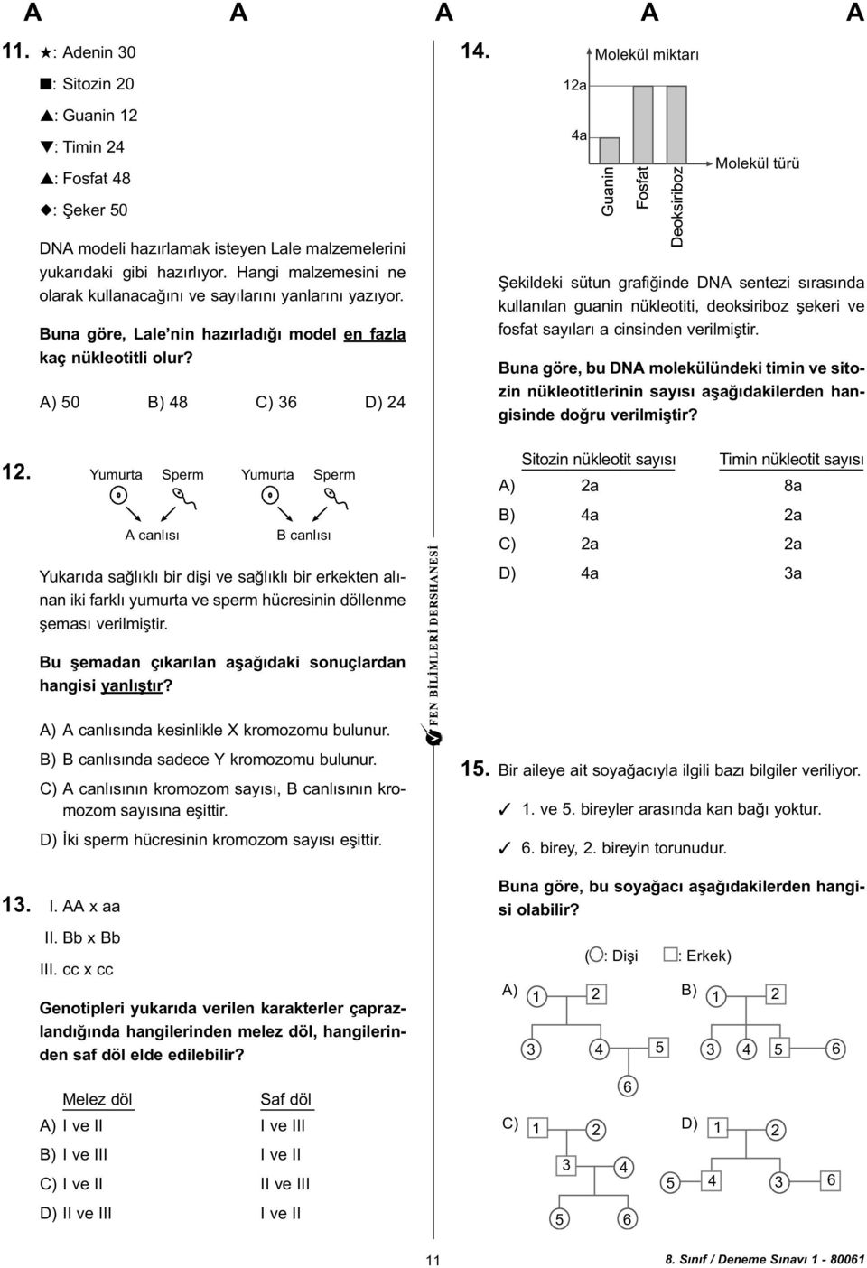 A) 50 B) 48 C) 36 D) 24 Yumurta A canlýsý Sperm Yumurta B canlýsý Sperm Yukarýda saðlýklý bir diþi ve saðlýklý bir erkekten alýnan iki farklý yumurta ve sperm hücresinin döllenme þemasý verilmiþtir.