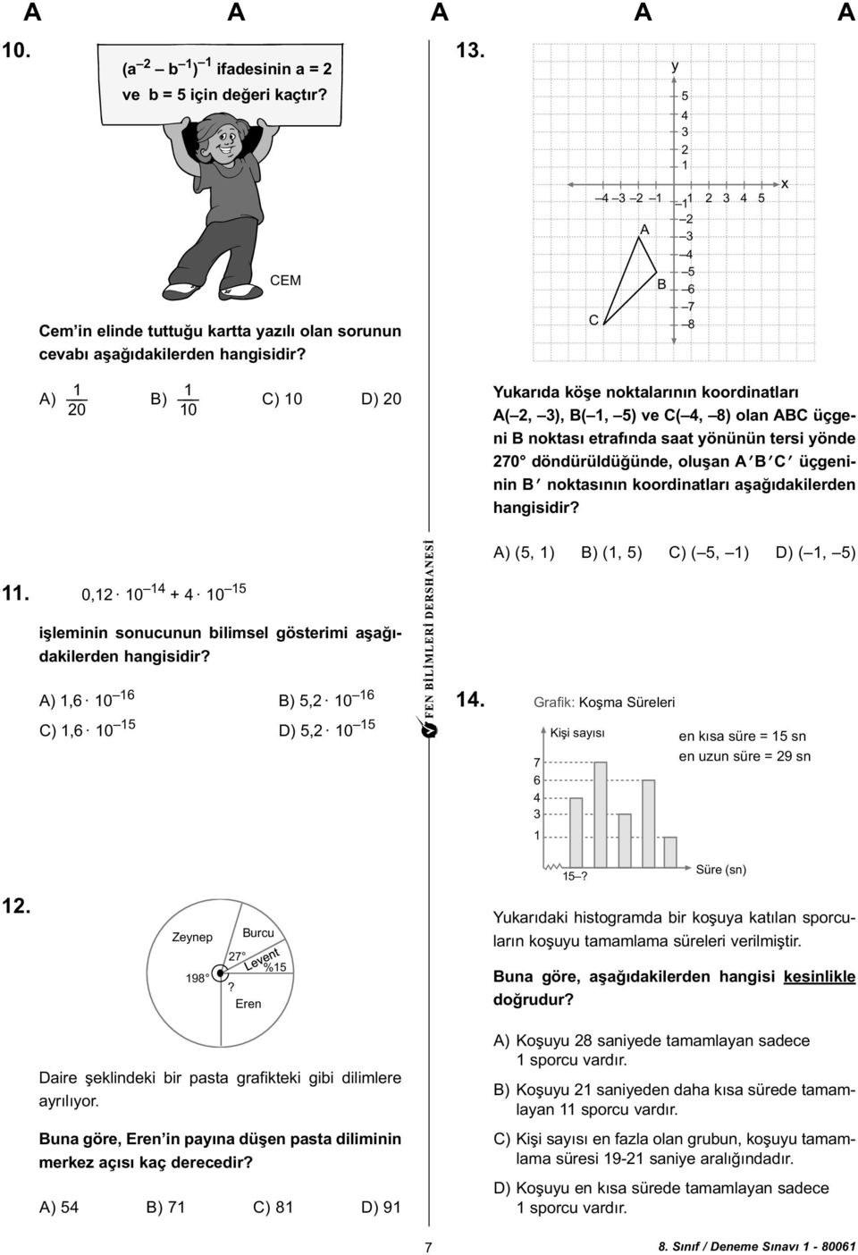 270 döndürüldüðünde, oluþan AbBbCb üçgeninin Bb noktasýnýn koordinatlarý aþaðýdakilerden hangisidir? A) (5, ) B) (, 5) C) ( 5, ) D) (, 5).