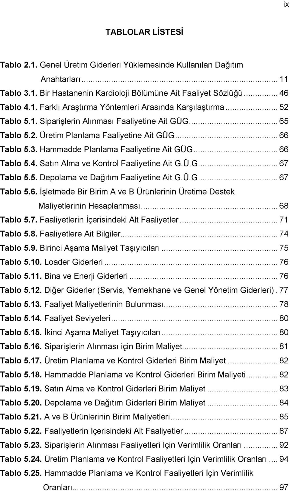 Satın Alma ve Kontrol Faaliyetine Ait G.Ü.G... 67 Tablo 5.5. Depolama ve Dağıtım Faaliyetine Ait G.Ü.G... 67 Tablo 5.6. İşletmede Bir Birim A ve B Ürünlerinin Üretime Destek Maliyetlerinin Hesaplanması.