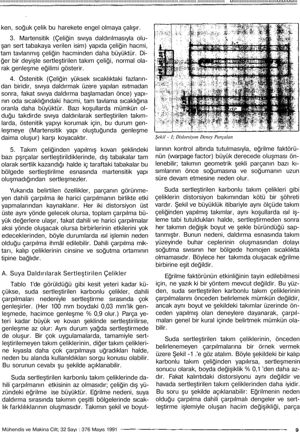 Martensitik (Çeliğin sıvıya daldırılmasıyla oluşan sert tabakaya verilen isim) yapıda çeliğin hacmi, tam tavlanmış çeliğin hacminden daha büyüktür.