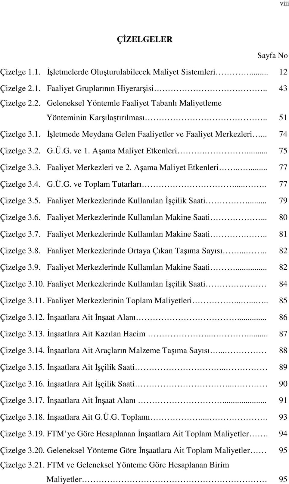 Aşama Maliyet Etkenleri..... 77 Çizelge 3.4. G.Ü.G. ve Toplam Tutarları..... 77 Çizelge 3.5. Faaliyet Merkezlerinde Kullanılan Đşçilik Saati... 79 Çizelge 3.6.