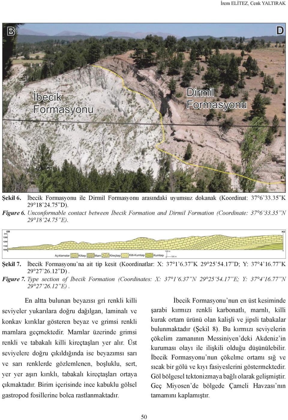 17 D; Y: 37 4 16.77 K 29 27 26.12 D). Figure 7. Type section of İbecik Formation (Coordinates: X: 37 1 6.37 N 29 25 54.17 E; Y: 37 4 16.77 N 29 27 26.12 E).