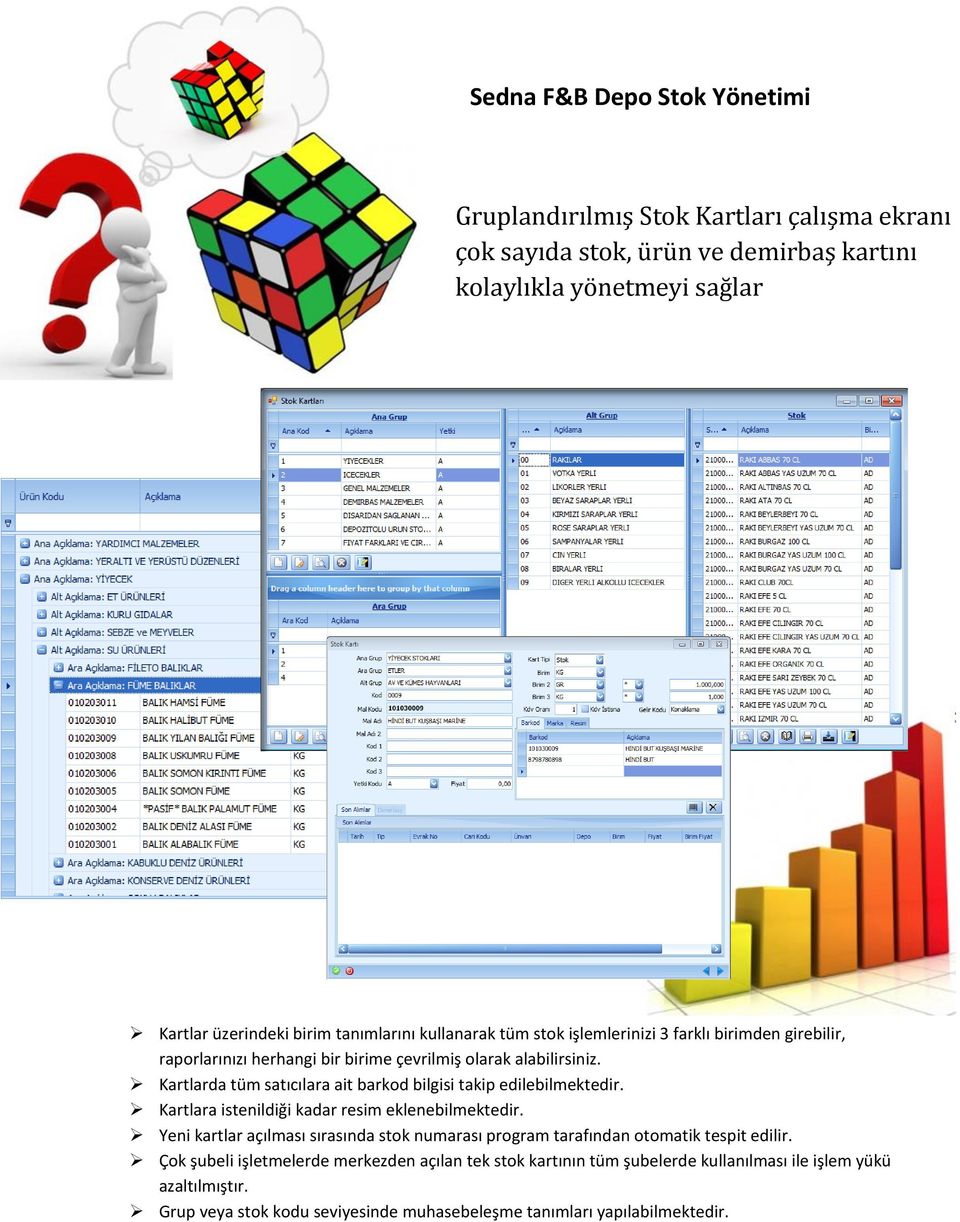 Kartlarda tüm satıcılara ait barkod bilgisi takip edilebilmektedir. Kartlara istenildiği kadar resim eklenebilmektedir.