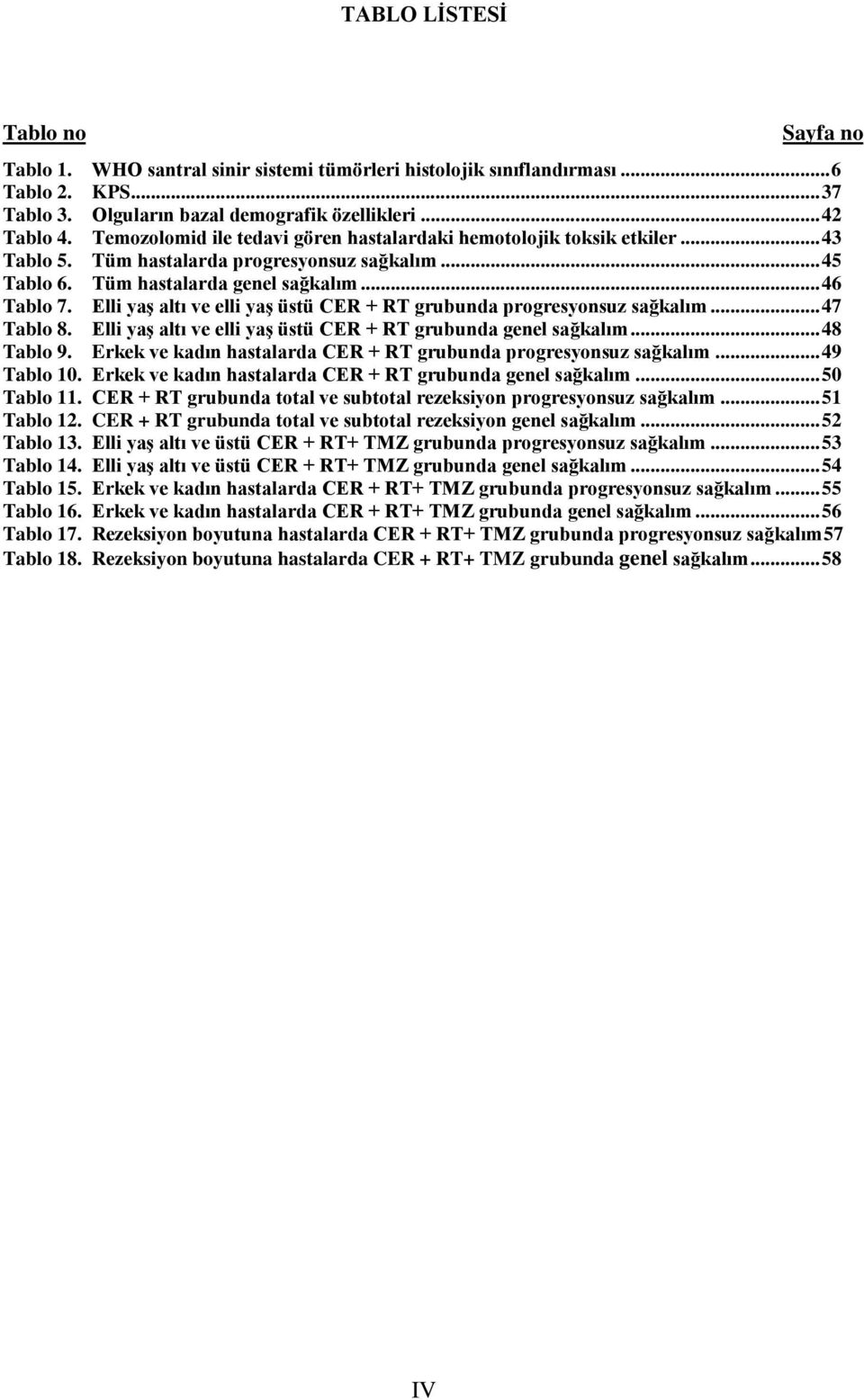 Elli yaģ altı ve elli yaģ üstü CER + RT grubunda progresyonsuz sağkalım... 47 Tablo 8. Elli yaģ altı ve elli yaģ üstü CER + RT grubunda genel sağkalım... 48 Tablo 9.