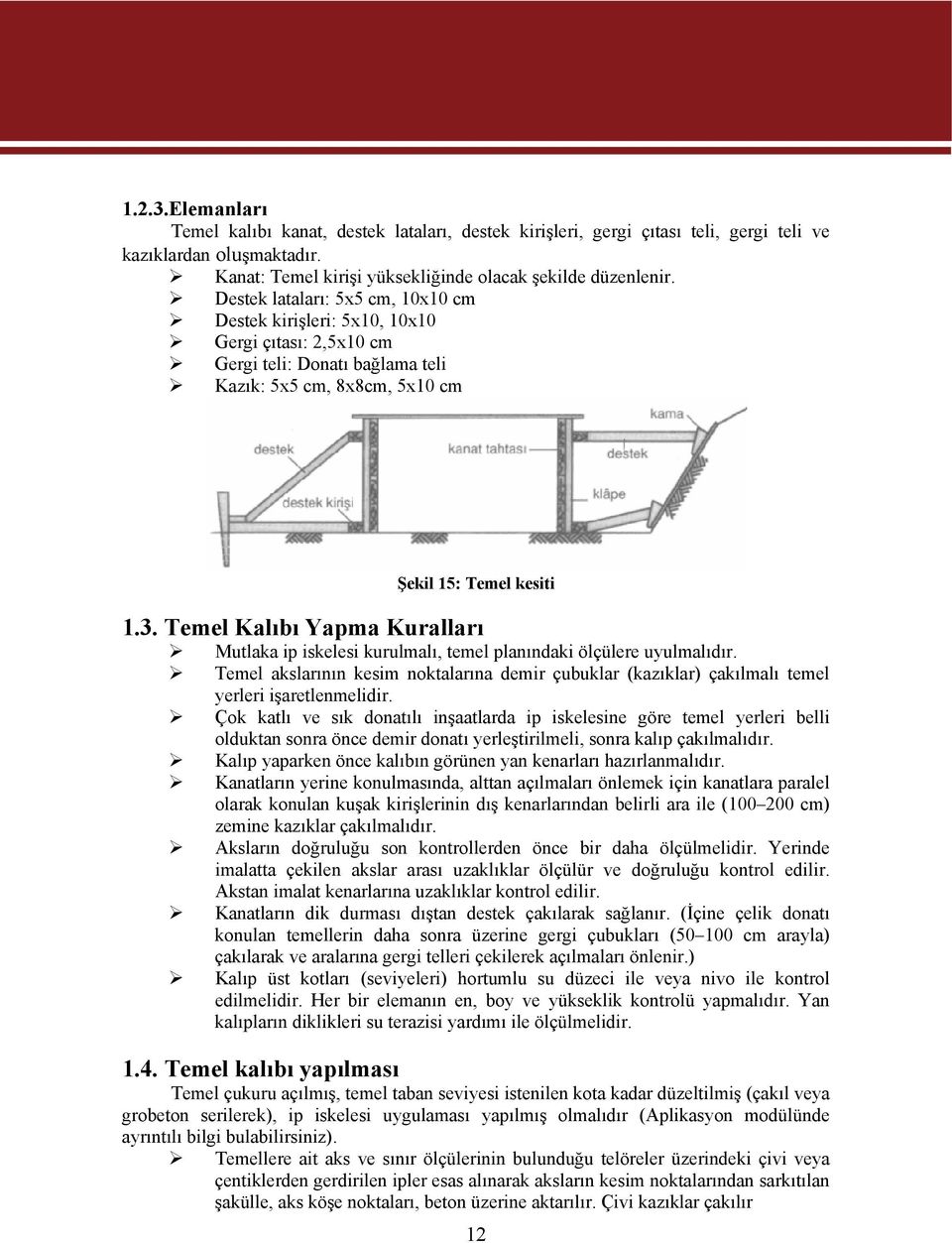 Temel Kalıbı Yapma Kuralları Mutlaka ip iskelesi kurulmalı, temel planındaki ölçülere uyulmalıdır.