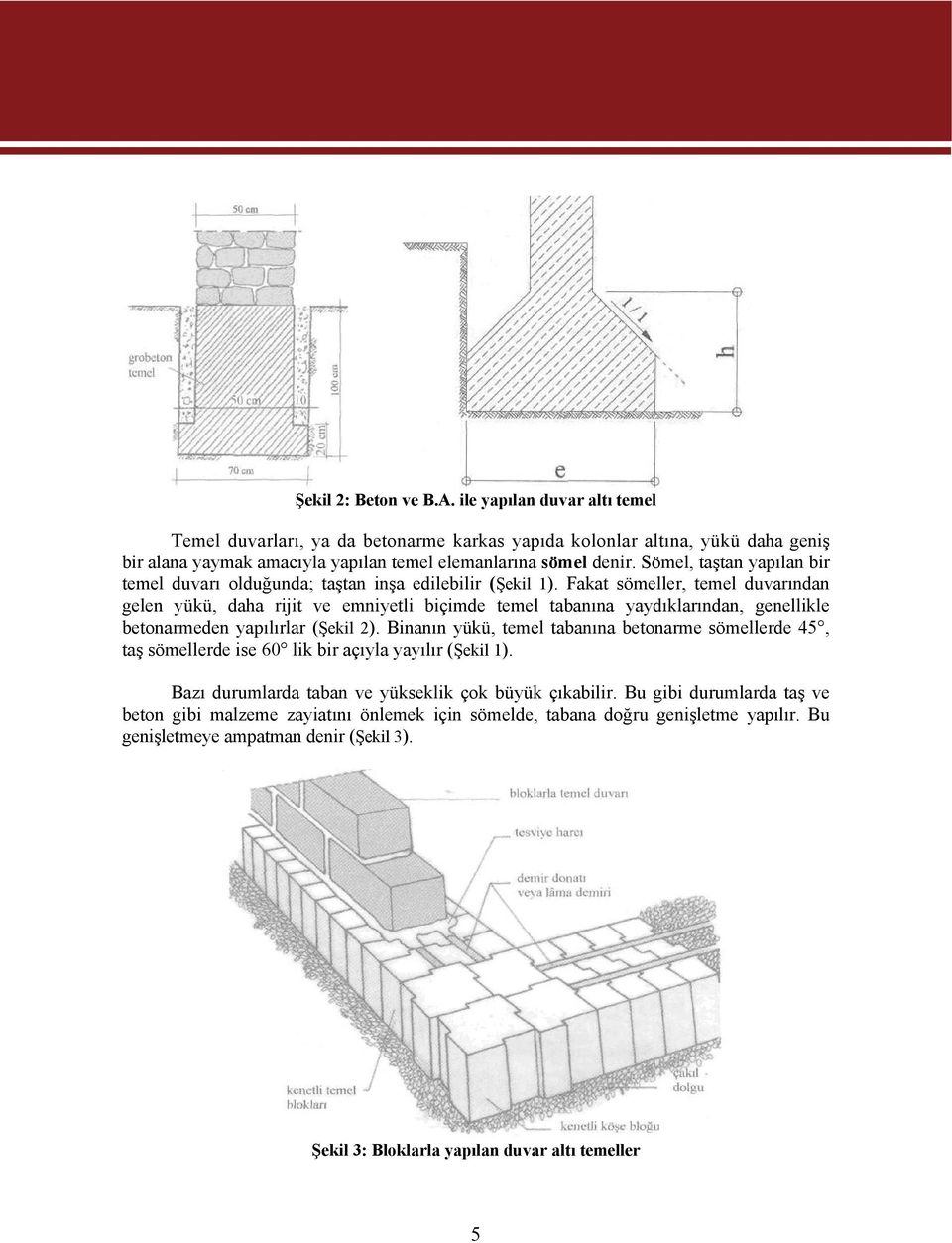 Fakat sömeller, temel duvarından gelen yükü, daha rijit ve emniyetli biçimde temel tabanına yaydıklarından, genellikle betonarmeden yapılırlar (Şekil 2).