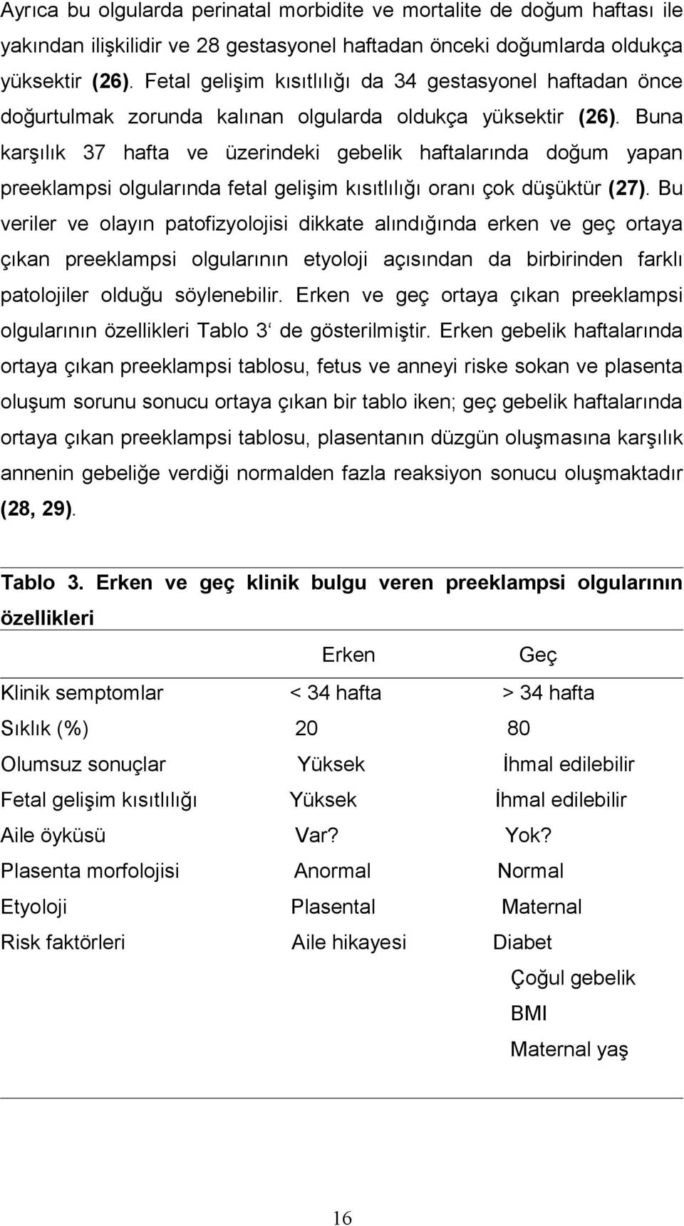 Buna karşılık 37 hafta ve üzerindeki gebelik haftalarında doğum yapan preeklampsi olgularında fetal gelişim kısıtlılığı oranı çok düşüktür (27).