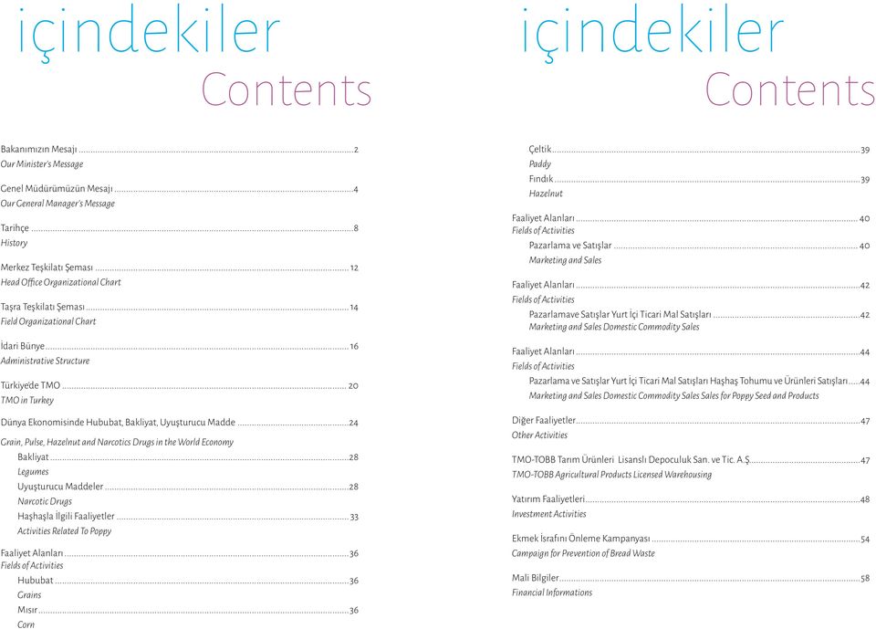 .. 20 TMO in Turkey Dünya Ekonomisinde Hububat, Bakliyat, Uyuşturucu Madde...24 Grain, Pulse, Hazelnut and Narcotics Drugs in the World Economy Bakliyat...28 Legumes Uyuşturucu Maddeler.