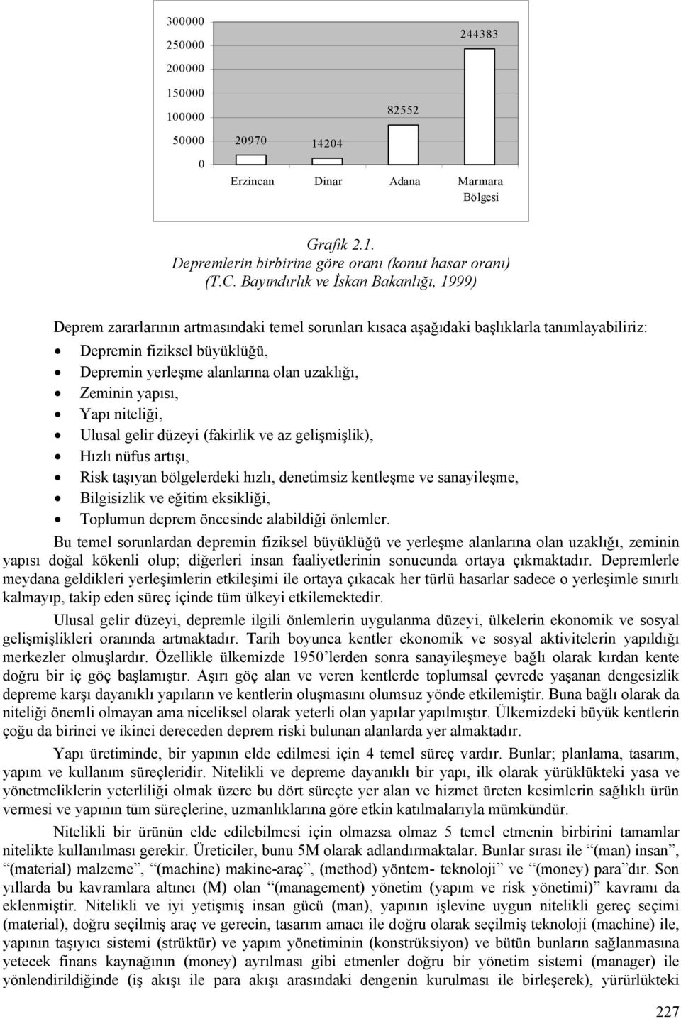 uzaklığı, Zeminin yapısı, Yapı niteliği, Ulusal gelir düzeyi (fakirlik ve az gelişmişlik), Hızlı nüfus artışı, Risk taşıyan bölgelerdeki hızlı, denetimsiz kentleşme ve sanayileşme, Bilgisizlik ve