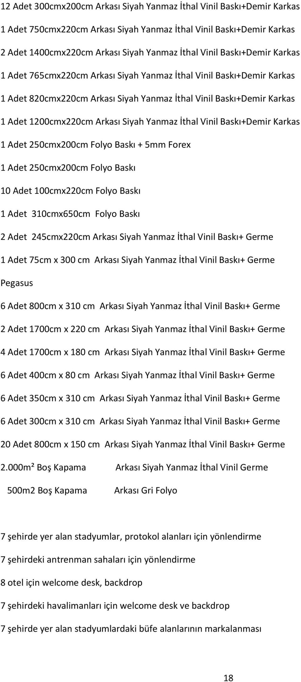 250cmx200cm Folyo Baskı + 5mm Forex 250cmx200cm Folyo Baskı 10 Adet 100cmx220cm Folyo Baskı 310cmx650cm Folyo Baskı 245cmx220cm Arkası Siyah Yanmaz İthal Vinil Baskı+ Germe 75cm x 300 cm Arkası Siyah