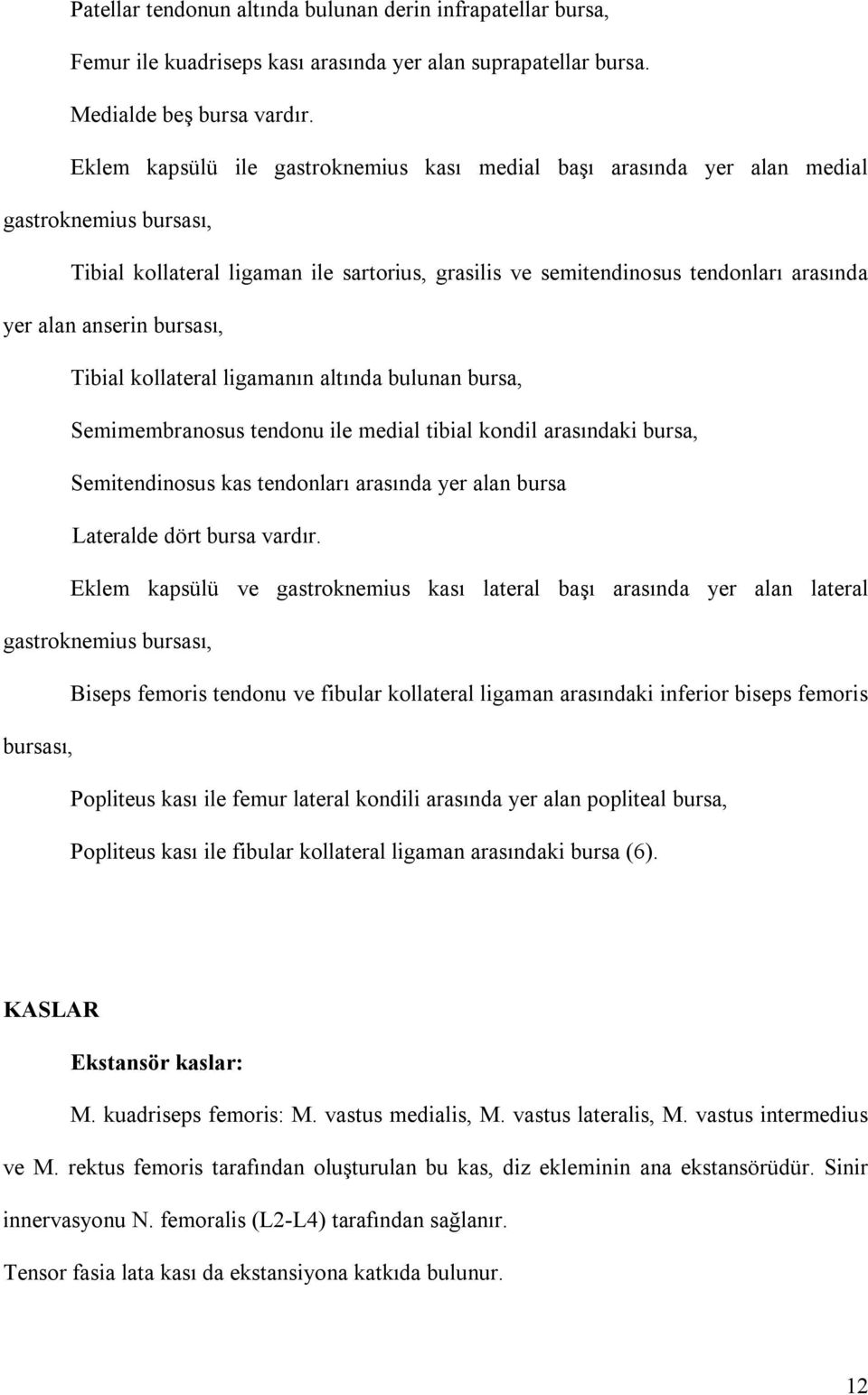 anserin bursası, Tibial kollateral ligamanın altında bulunan bursa, Semimembranosus tendonu ile medial tibial kondil arasındaki bursa, Semitendinosus kas tendonları arasında yer alan bursa Lateralde