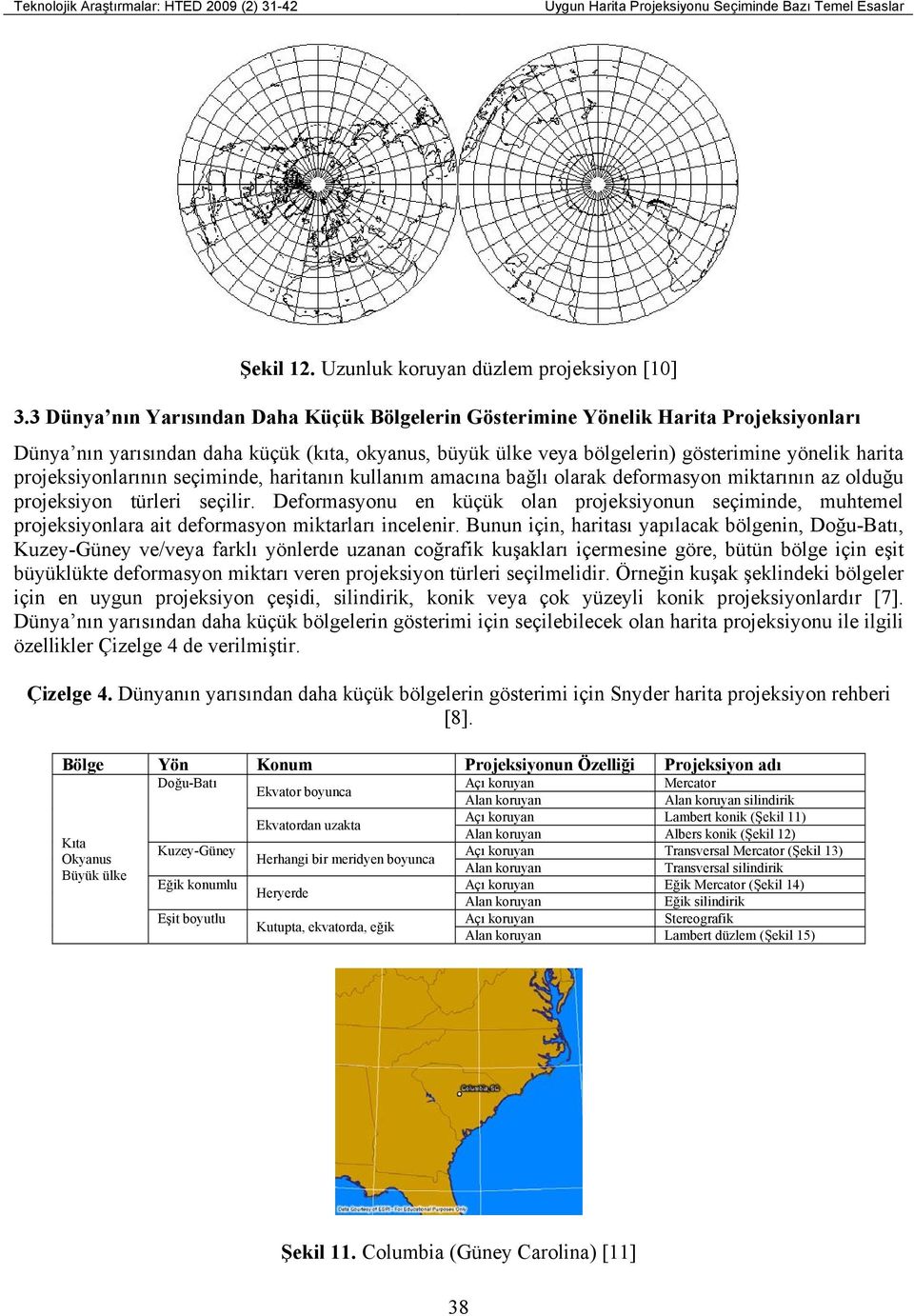 projeksiyonlarının seçiminde, haritanın kullanım amacına bağlı olarak deformasyon miktarının az olduğu projeksiyon türleri seçilir.