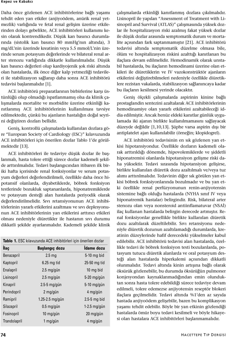 5 mmol/l nin üzerinde serum potasyum değerlerinde ve bilateral renal arter stenozu varlığında dikkatle kullanılmalıdır.