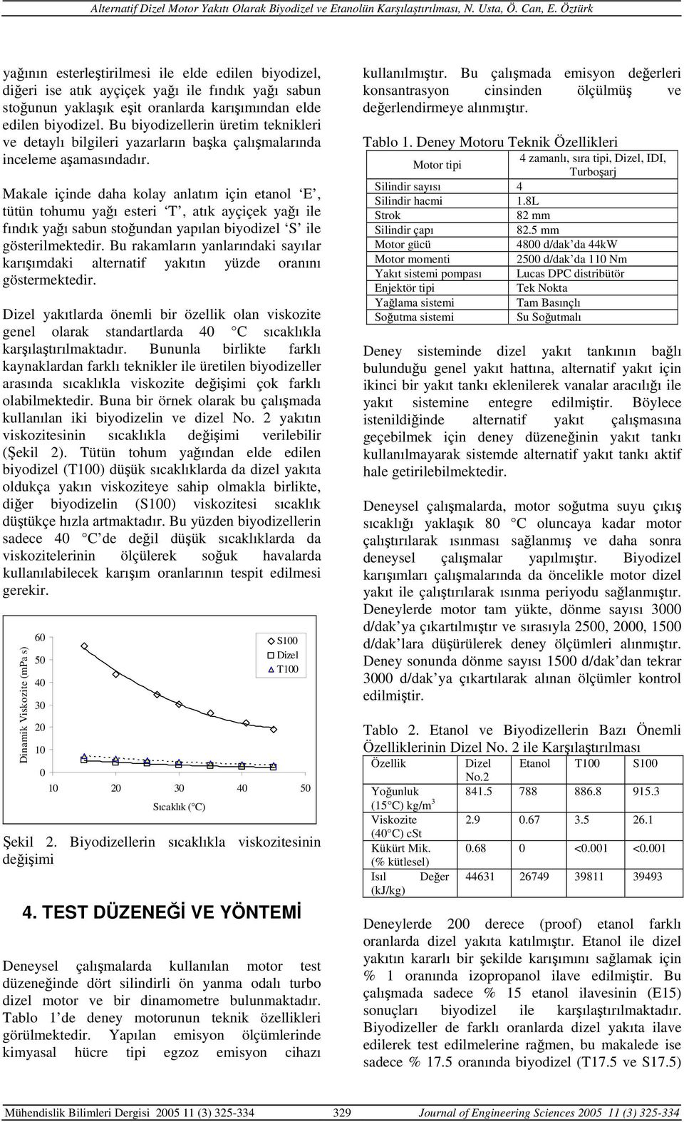 Makale içinde daha kolay anlatım için etanol E, tütün tohumu yağı esteri T, atık ayçiçek yağı ile fındık yağı sabun stoğundan yapılan biyodizel S ile gösterilmektedir.