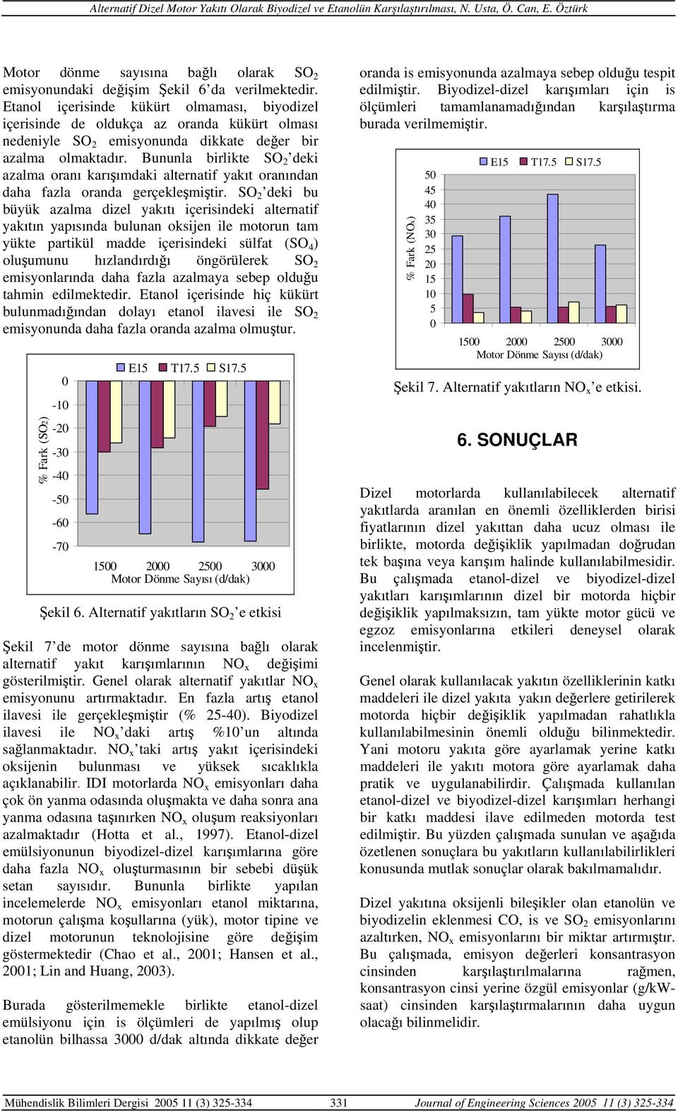 Bununla birlikte SO 2 deki azalma oranı karışımdaki alternatif yakıt oranından daha fazla oranda gerçekleşmiştir.