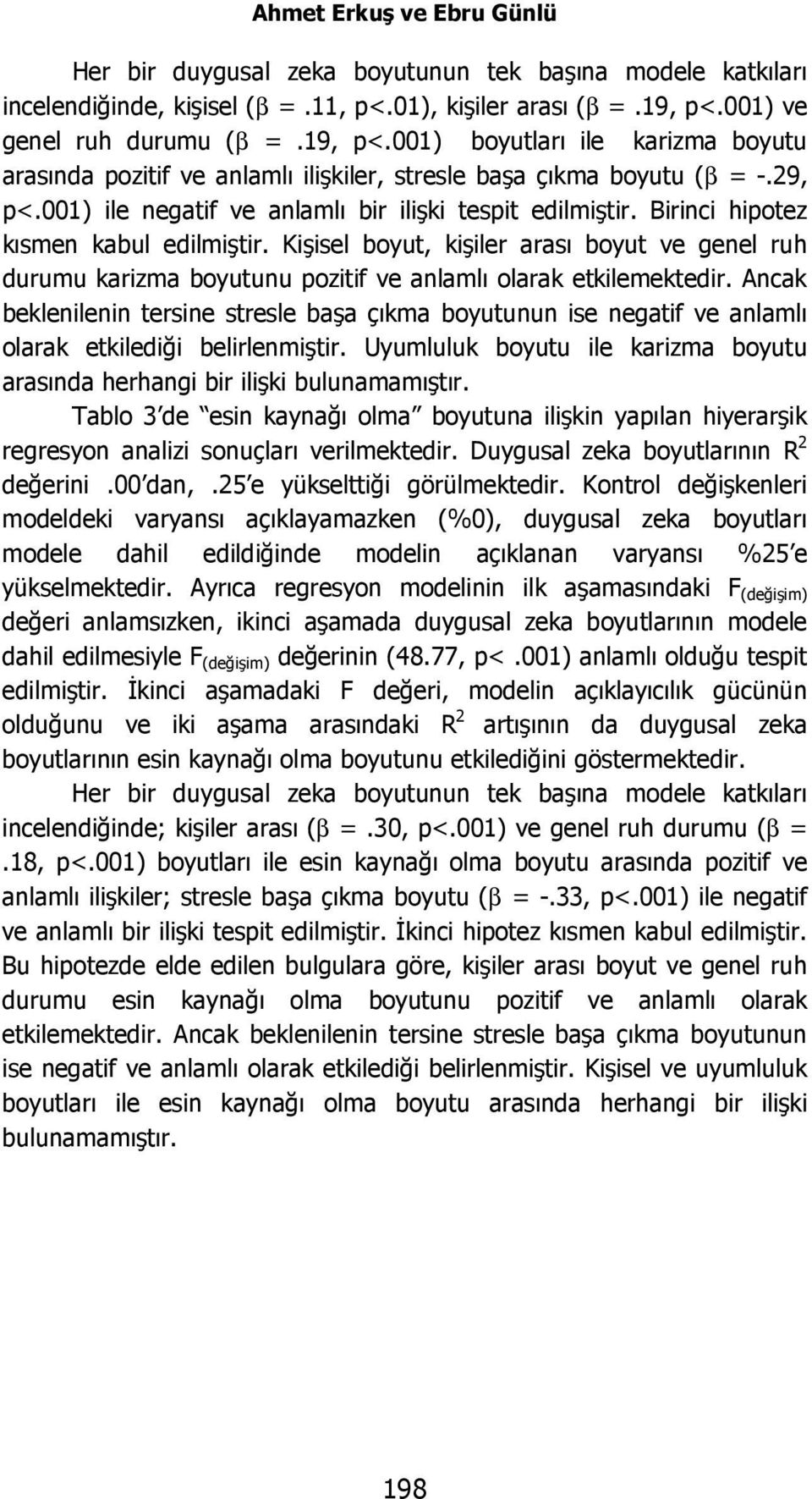 001) ile negatif ve anlamlı bir ilişki tespit edilmiştir. Birinci hipotez kısmen kabul edilmiştir.