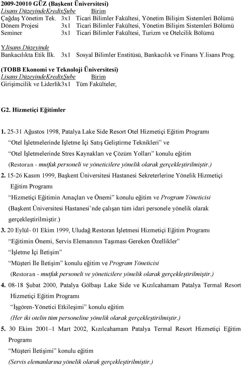 Otelcilik Bölümü Y.lisans Düzeyinde Bankacılıkta Etik İlk. 3x1 Sosyal Bilimler Enstitüsü, Bankacılık ve Finans Y.lisans Prog.