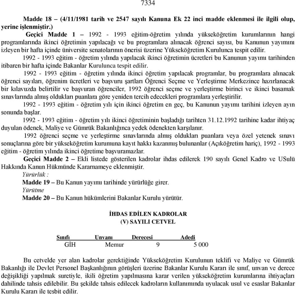 bir hafta içinde üniversite senatolarının önerisi üzerine Yükseköğretim Kurulunca tespit edilir.