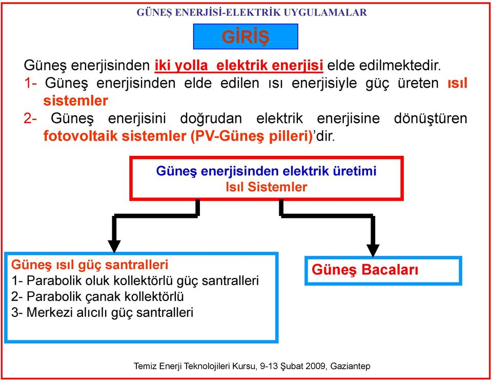 enerjisine dönüştüren fotovoltaik sistemler (PV-Güneş ş pilleri) dir.