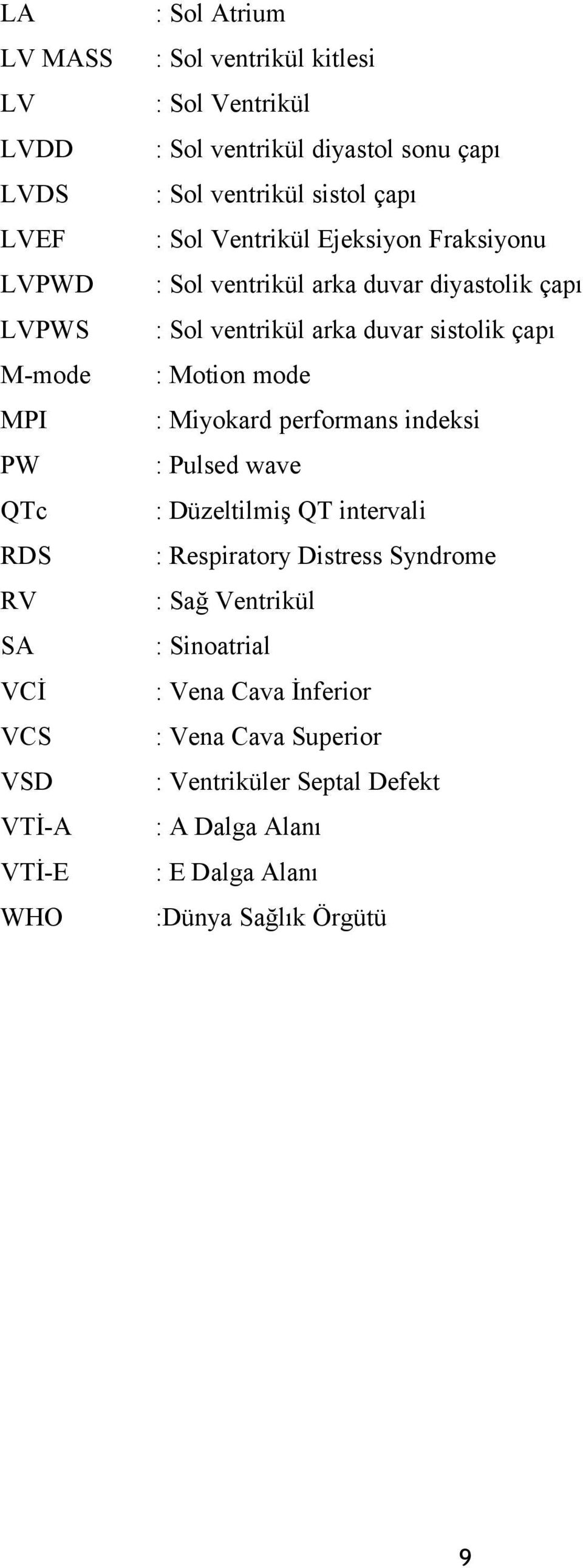 : Miyokard performans indeksi PW : Pulsed wave QTc : Düzeltilmiş QT intervali RDS : Respiratory Distress Syndrome RV : Sağ Ventrikül SA : Sinoatrial