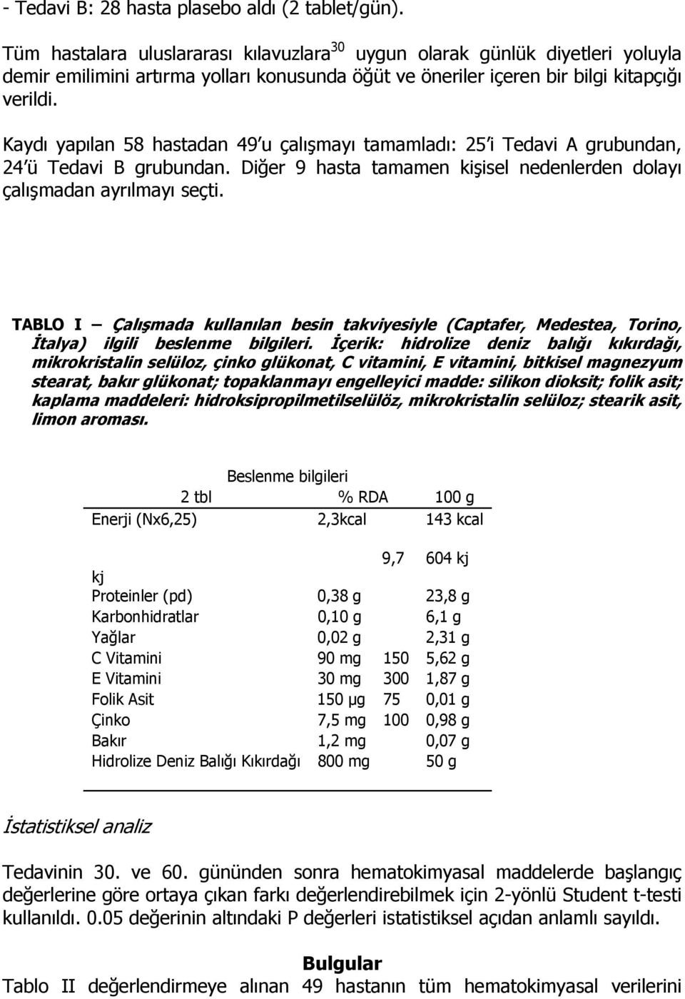 Kaydı yapılan 58 hastadan 49 u çalışmayı tamamladı: 25 i grubundan, 24 ü grubundan. Diğer 9 hasta tamamen kişisel nedenlerden dolayı çalışmadan ayrılmayı seçti.