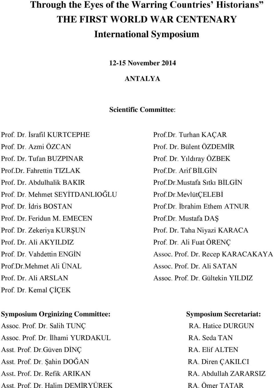 Dr. Vahdettin ENGİN Prof.Dr.Mehmet Ali ÜNAL Prof. Dr. Ali ARSLAN Prof. Dr. Kemal ÇİÇEK Prof.Dr. Turhan KAÇAR Prof. Dr. Bülent ÖZDEMİR Prof. Dr. Yıldıray ÖZBEK Prof.Dr. Arif BİLGİN Prof.Dr.Mustafa Sıtkı BİLGİN Prof.