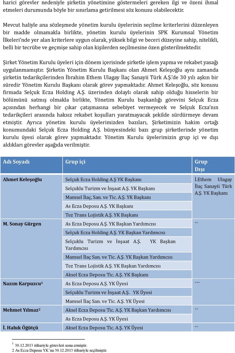 uygun olarak, yüksek bilgi ve beceri düzeyine sahip, nitelikli, belli bir tecrübe ve geçmişe sahip olan kişilerden seçilmesine özen gösterilmektedir.