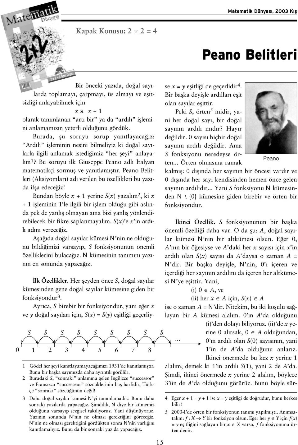 Bu soruyu ilk Giuseppe Peano adl talyan matematikçi sormufl ve yan tlam flt r. Peano Belitleri (Aksiyomlar ) ad verilen bu özellikleri bu yaz - da iffla edece iz!