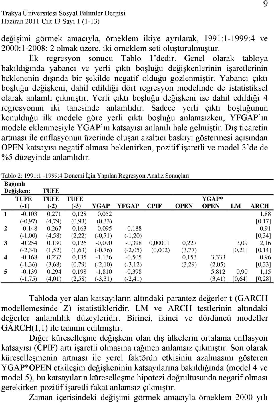 Genel olarak tabloya bakıldığında yabancı ve yerli çıktı boģluğu değiģkenlerinin iģaretlerinin beklenenin dıģında bir Ģekilde negatif olduğu gözlenmiģtir.