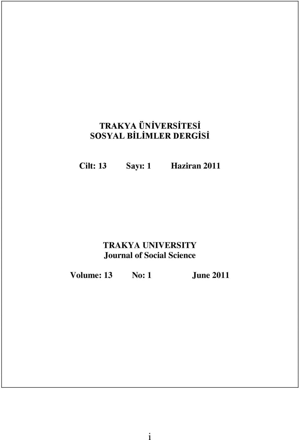 2011 TRAKYA UNIVERSITY Journal of