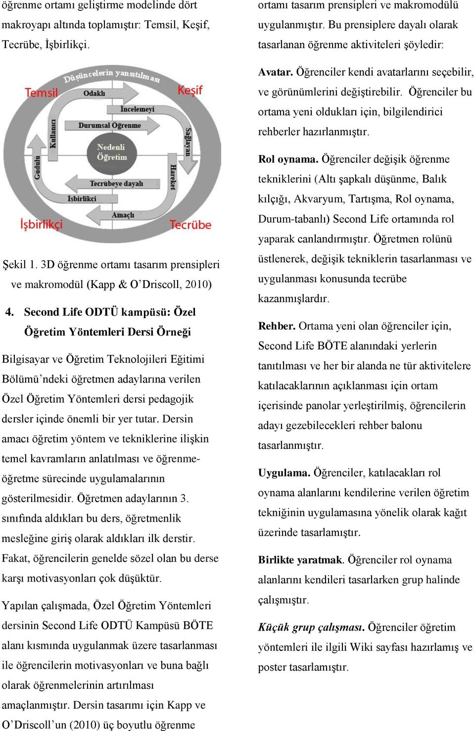 Öğrenciler bu ortama yeni oldukları için, bilgilendirici rehberler hazırlanmıştır. Şekil 1. 3D öğrenme ortamı tasarım prensipleri ve makromodül (Kapp & O Driscoll, 2010) 4.