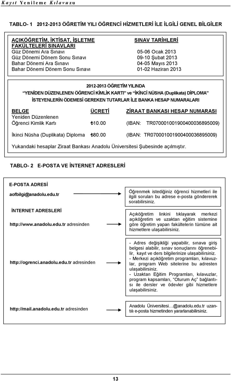 DÜZENLENEN ÖĞRENCİ KİMLİK KARTI ve İKİNCİ NÜSHA (Duplikata) DİPLOMA İSTEYENLERİN ÖDEMESİ GEREKEN TUTARLAR İLE BANKA HESAP NUMARALARI BELGE ÜCRETİ ZİRAAT BANKASI HESAP NUMARASI Yeniden Düzenlenen