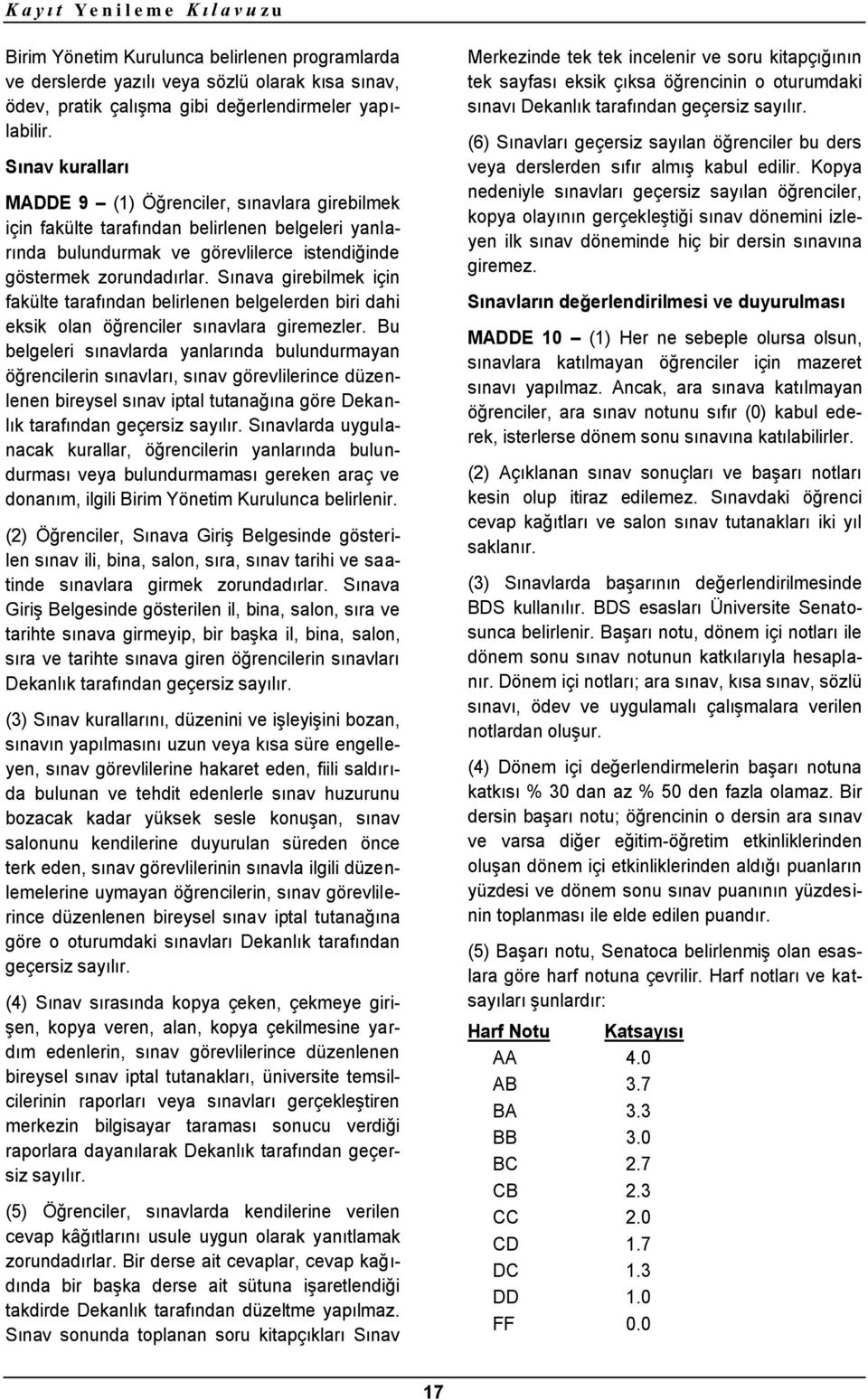 Sınava girebilmek için fakülte tarafından belirlenen belgelerden biri dahi eksik olan öğrenciler sınavlara giremezler.