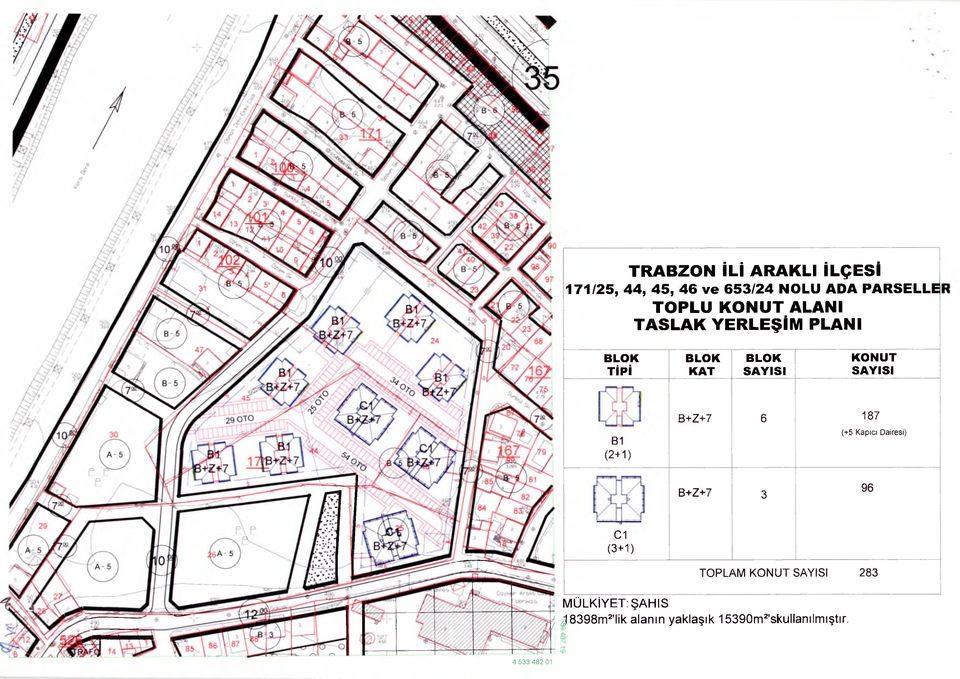 (2-f 1) B+Z+7 6 187 (+5 Kapıcı Dairesi) B+Z+7 3 96 C:ı (3 H ) TOPLAM KONUT SAYISI 283