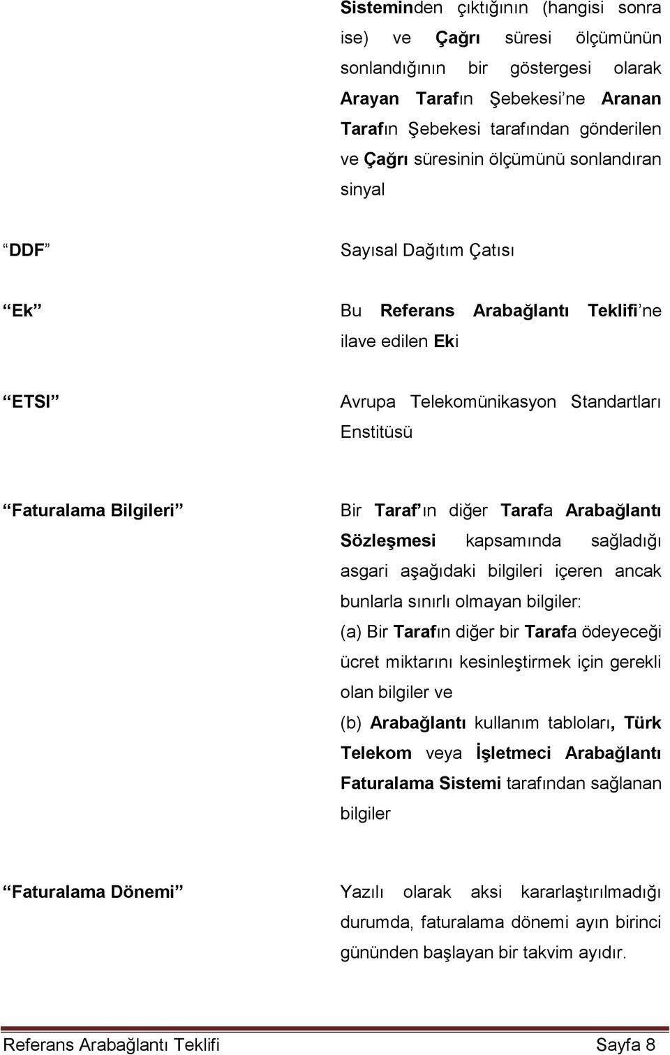 diğer Tarafa Arabağlantı Sözleşmesi kapsamında sağladığı asgari aşağıdaki bilgileri içeren ancak bunlarla sınırlı olmayan bilgiler: (a) Bir Tarafın diğer bir Tarafa ödeyeceği ücret miktarını