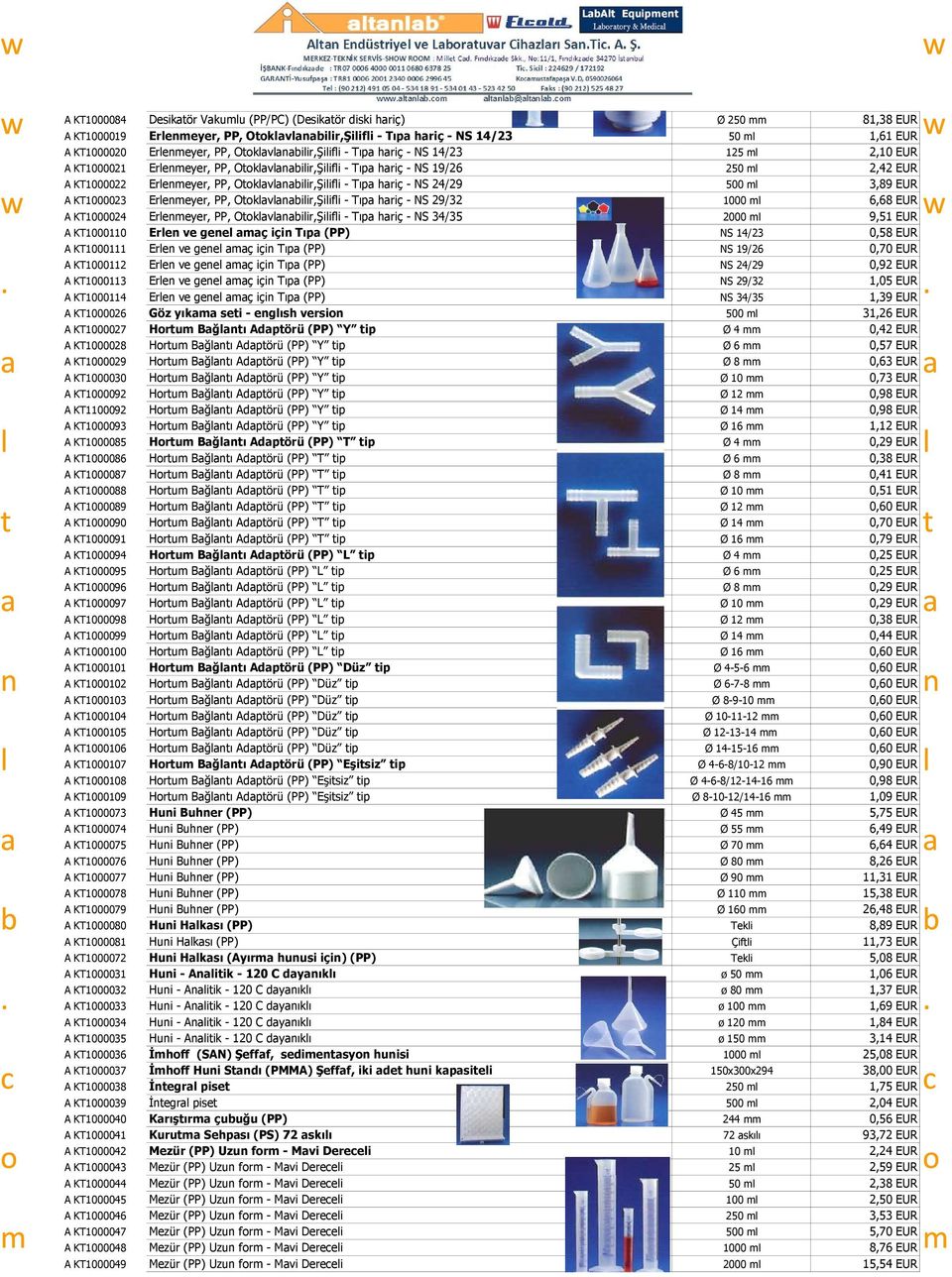 Okviir,Şiifi - Tıp hriç - NS 29/32 1000 6,68 EUR A KT1000024 Ereeyer, PP, Okviir,Şiifi - Tıp hriç - NS 34/35 2000 9,51 EUR A KT1000110 Ere ve gee ç içi Tıp (PP) NS 14/23 0,58 EUR A KT1000111 Ere ve