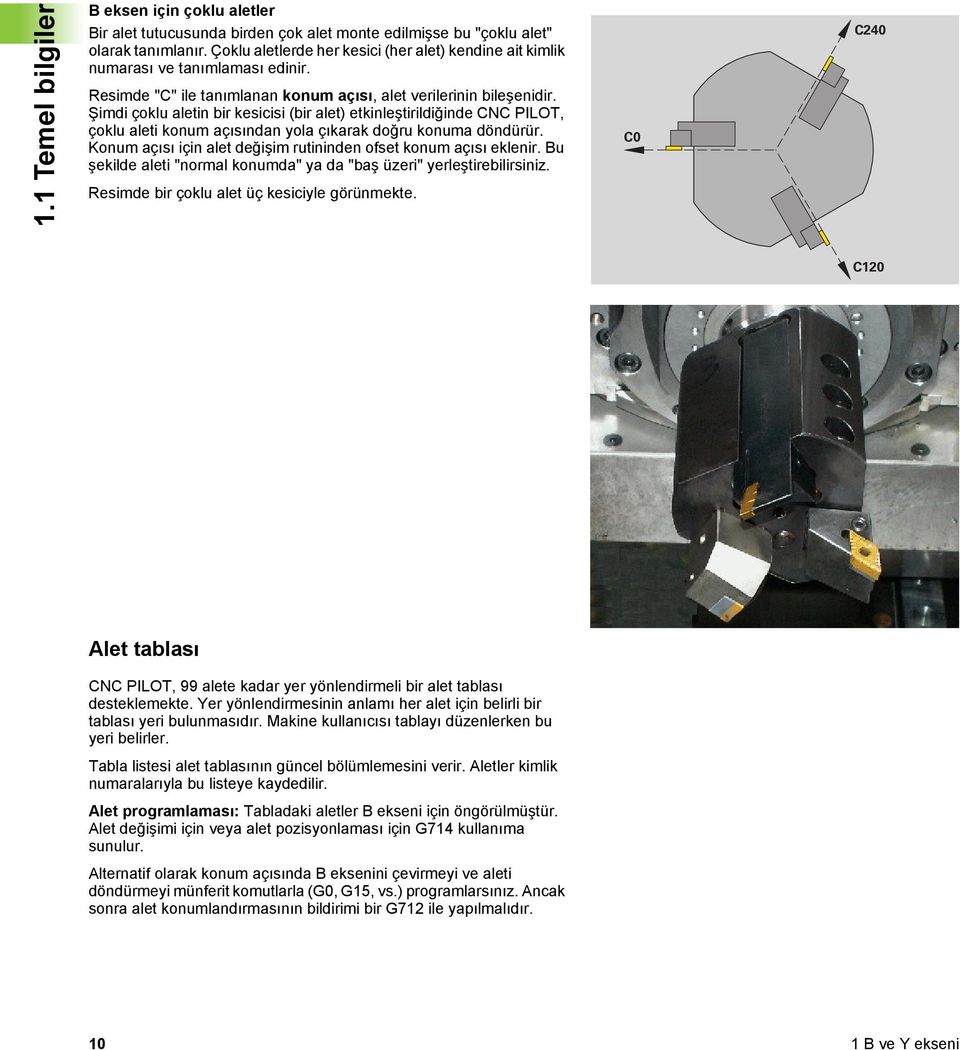 Şimdi çoklu aletin bir kesicisi (bir alet) etkinleştirildiğinde CNC PILOT, çoklu aleti konum açısından yola çıkarak doğru konuma döndürür.